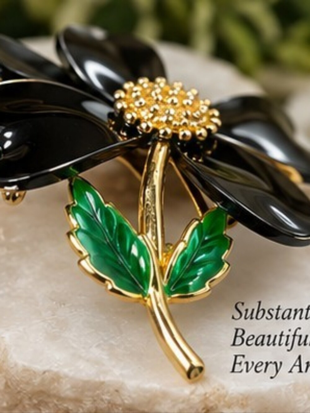 Vintage Sarah Coventry Dogwood Black Enamel Flower Brooch 1960s - Picture 4 of 11